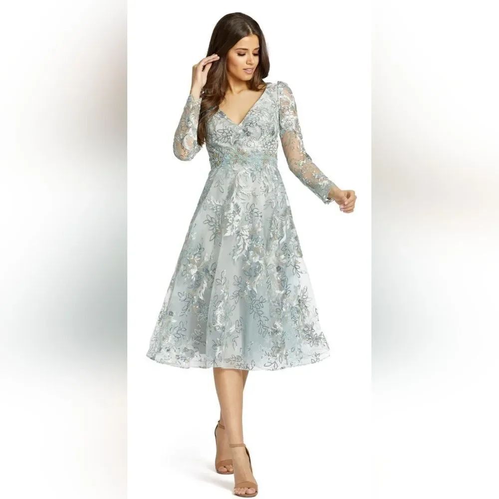 Mac Duggal EMBELLISHED ILLUSION LONG SLEEVE A LINE  NWT Sterling (70230) sz 2&4